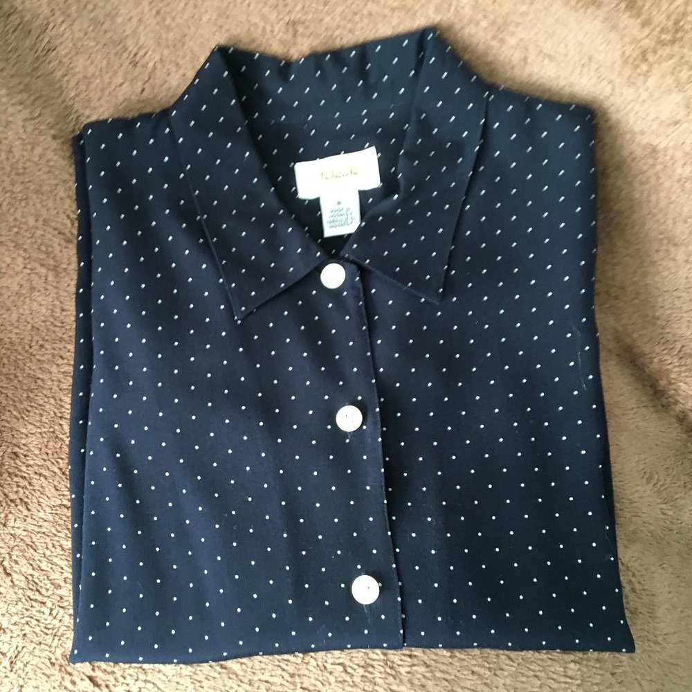 Talbots  Navy Blue/White Dot Blouse